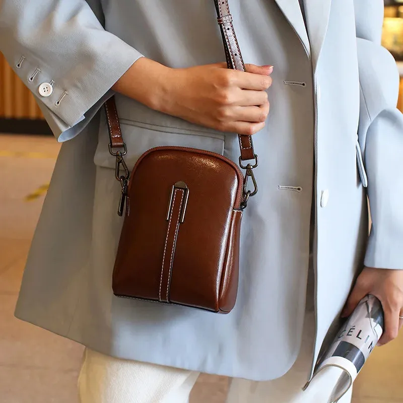 Compact Leather Crossbody Bag For Women