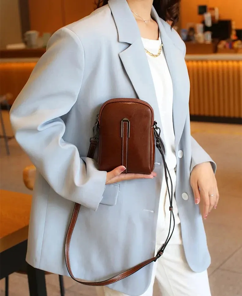 Compact Leather Crossbody Bag For Women