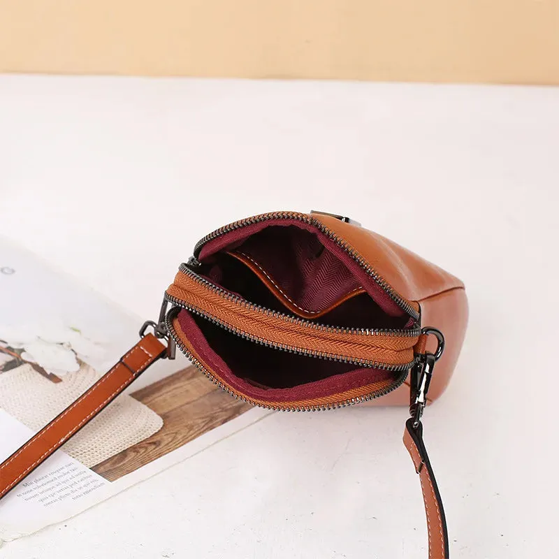 Compact Leather Crossbody Bag For Women