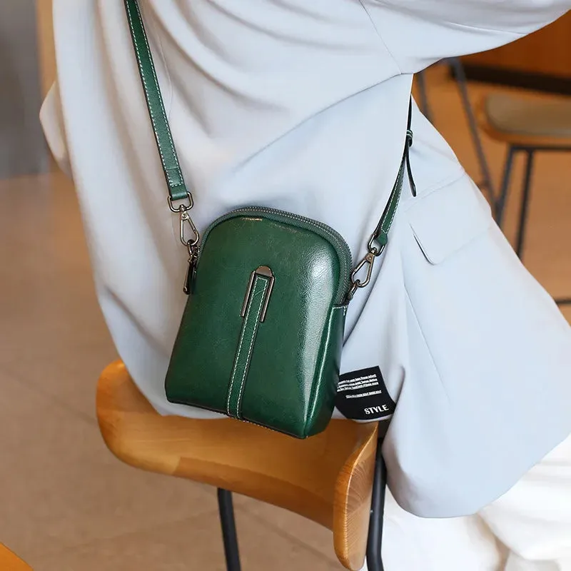 Compact Leather Crossbody Bag For Women