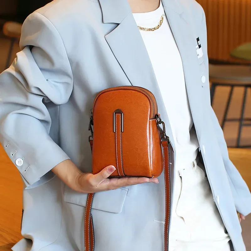 Compact Leather Crossbody Bag For Women