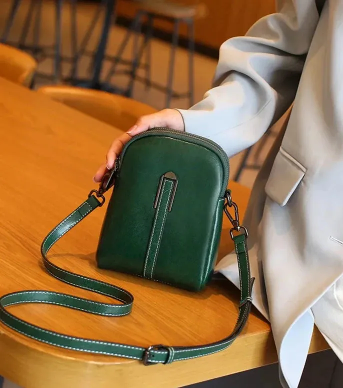 Compact Leather Crossbody Bag For Women