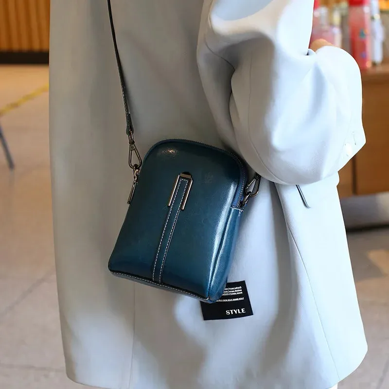 Compact Leather Crossbody Bag For Women