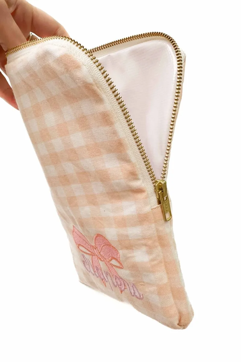 Coral Gingham Bow Everyday Diaper Pouch