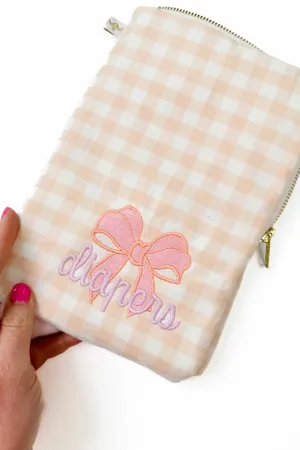 Coral Gingham Bow Everyday Diaper Pouch