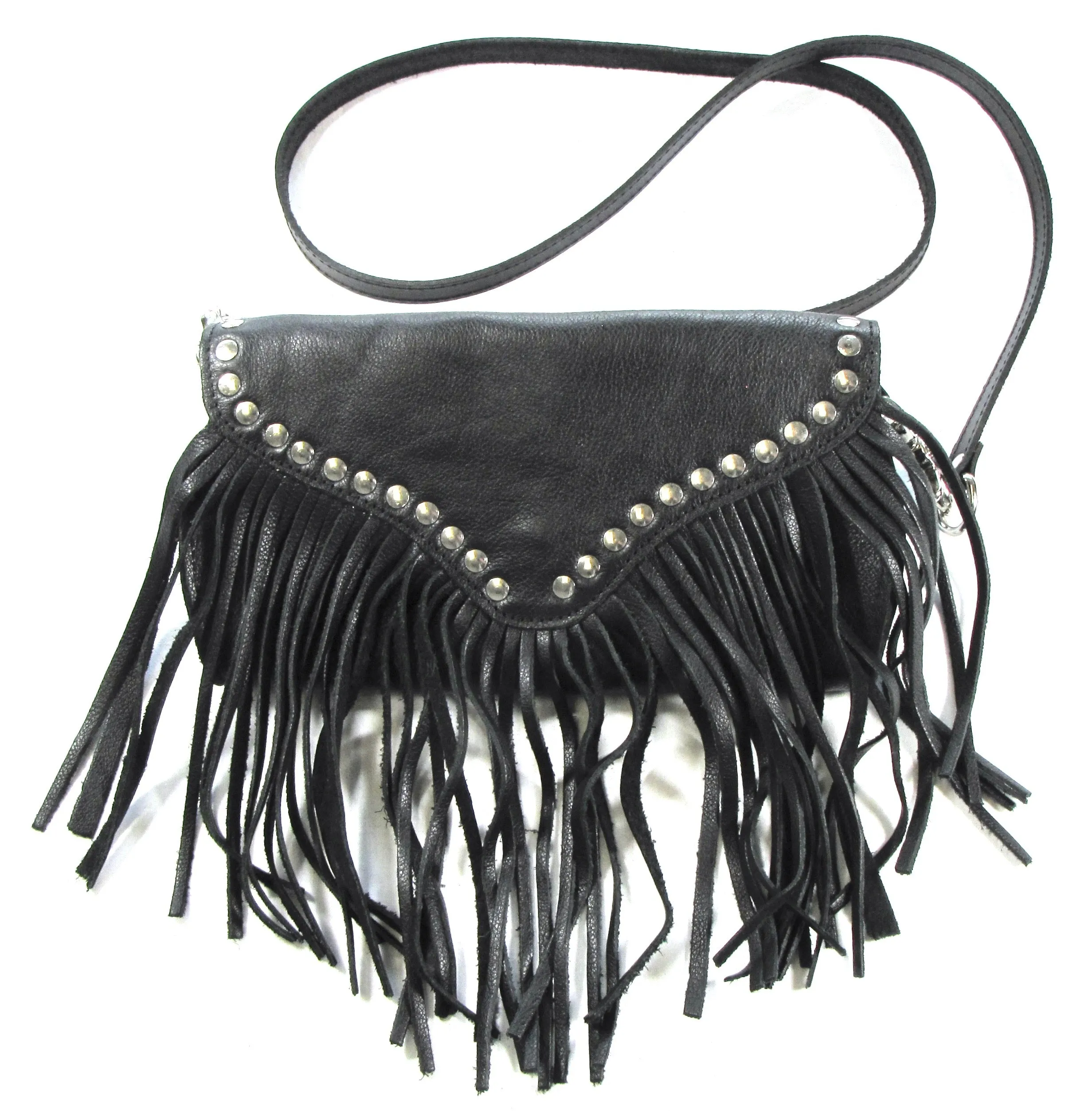 CP691R  Soft Studded Fringe Hip/Crossbody Bag- Black