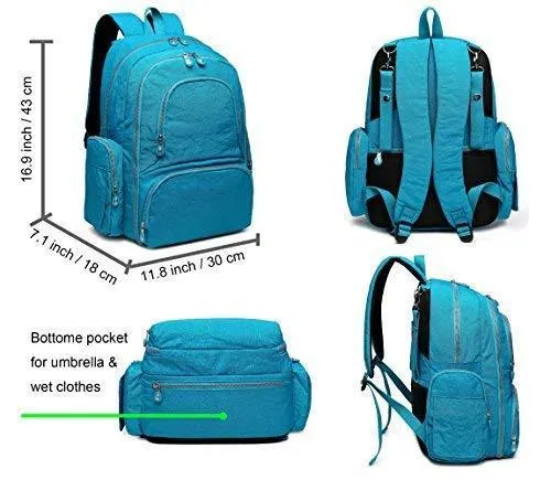 Crest Design Waterproof Diaper Bag Backpack Travel Backpack Organizer Nappy Bags for Baby Care with Changing Pad, Stroller Straps and Insulated Pockets, SGS Certified Safe Product (Deep Sky Blue)