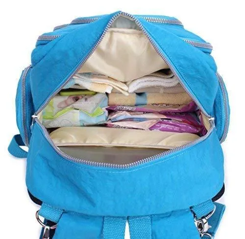 Crest Design Waterproof Diaper Bag Backpack Travel Backpack Organizer Nappy Bags for Baby Care with Changing Pad, Stroller Straps and Insulated Pockets, SGS Certified Safe Product (Deep Sky Blue)