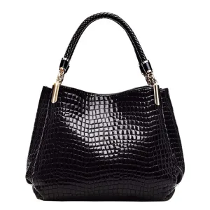 Crocodile Pattern Luxury Handbag Designer PU Leather Top-handle Bag Woven Handle Casual Tote