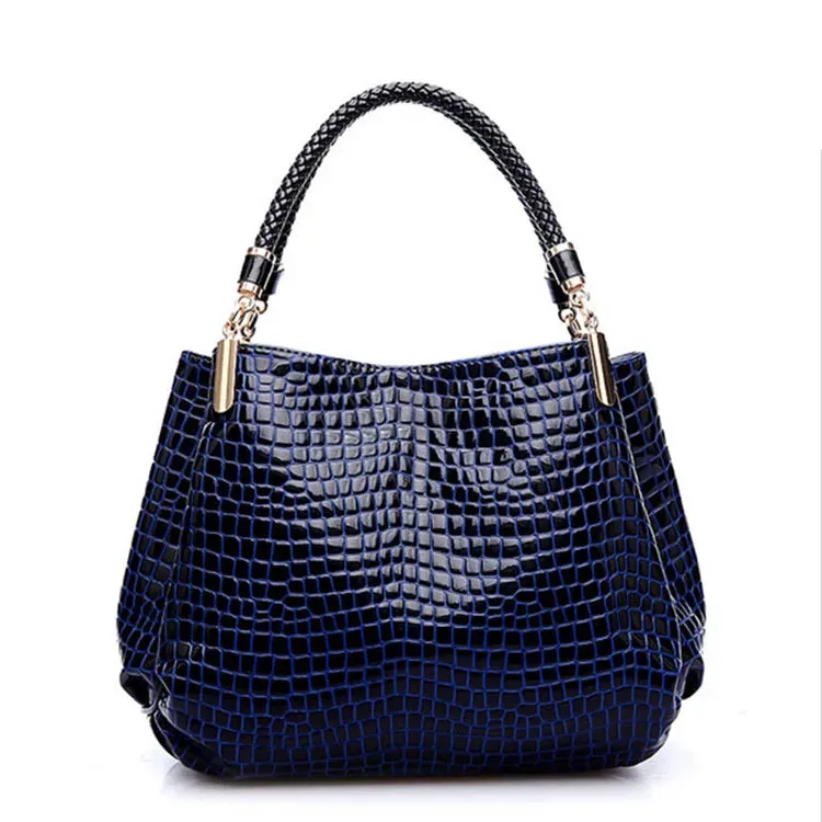 Crocodile Pattern Luxury Handbag Designer PU Leather Top-handle Bag Woven Handle Casual Tote