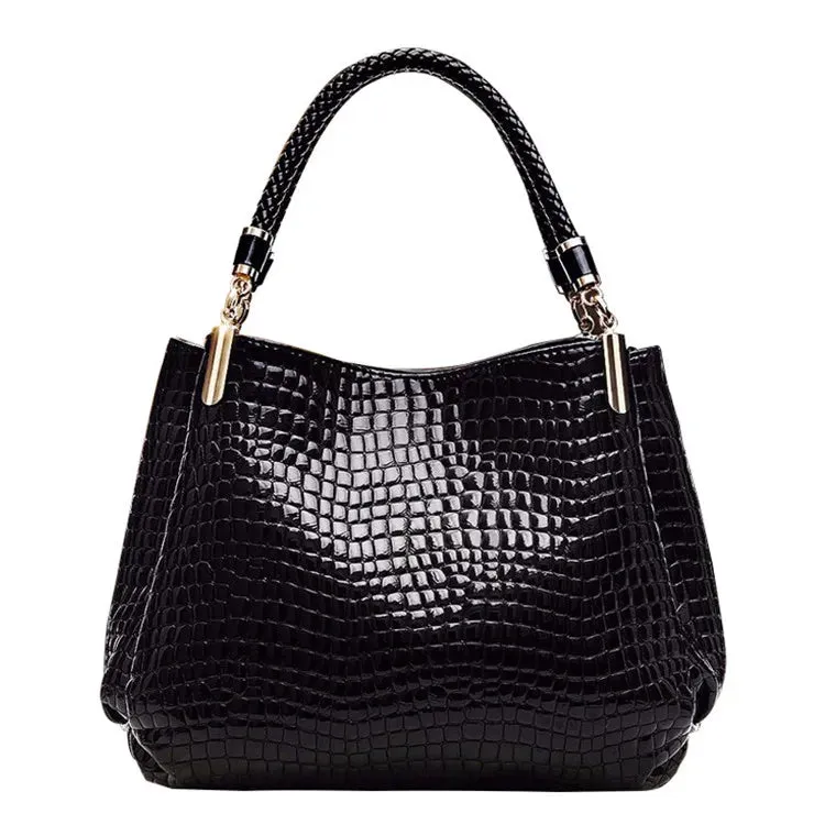 Crocodile Pattern Luxury Handbag Designer PU Leather Top-handle Bag Woven Handle Casual Tote