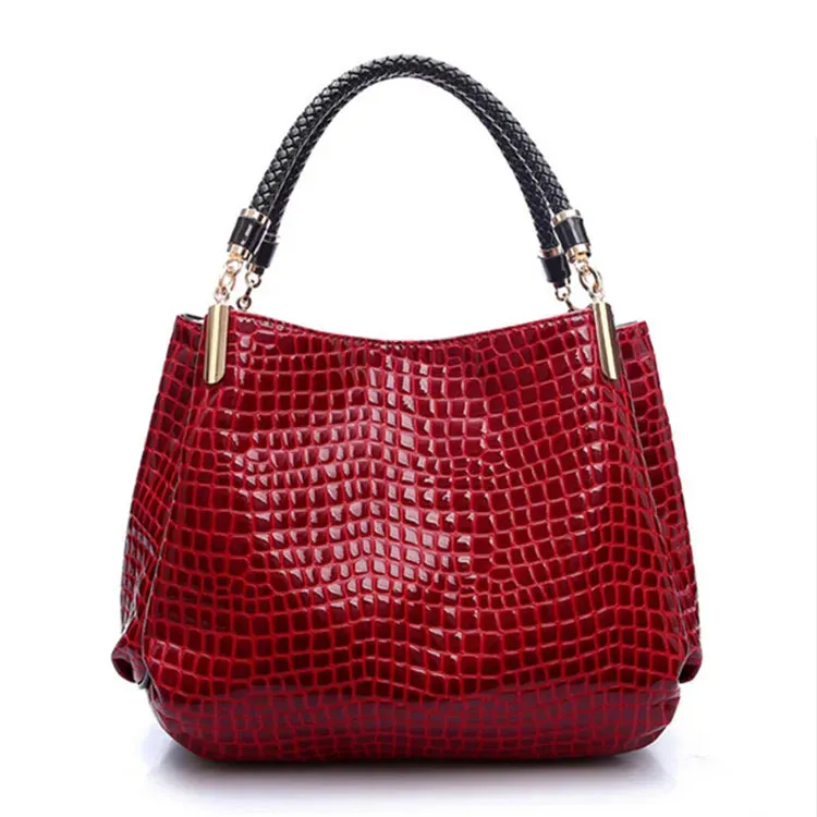 Crocodile Pattern Luxury Handbag Designer PU Leather Top-handle Bag Woven Handle Casual Tote