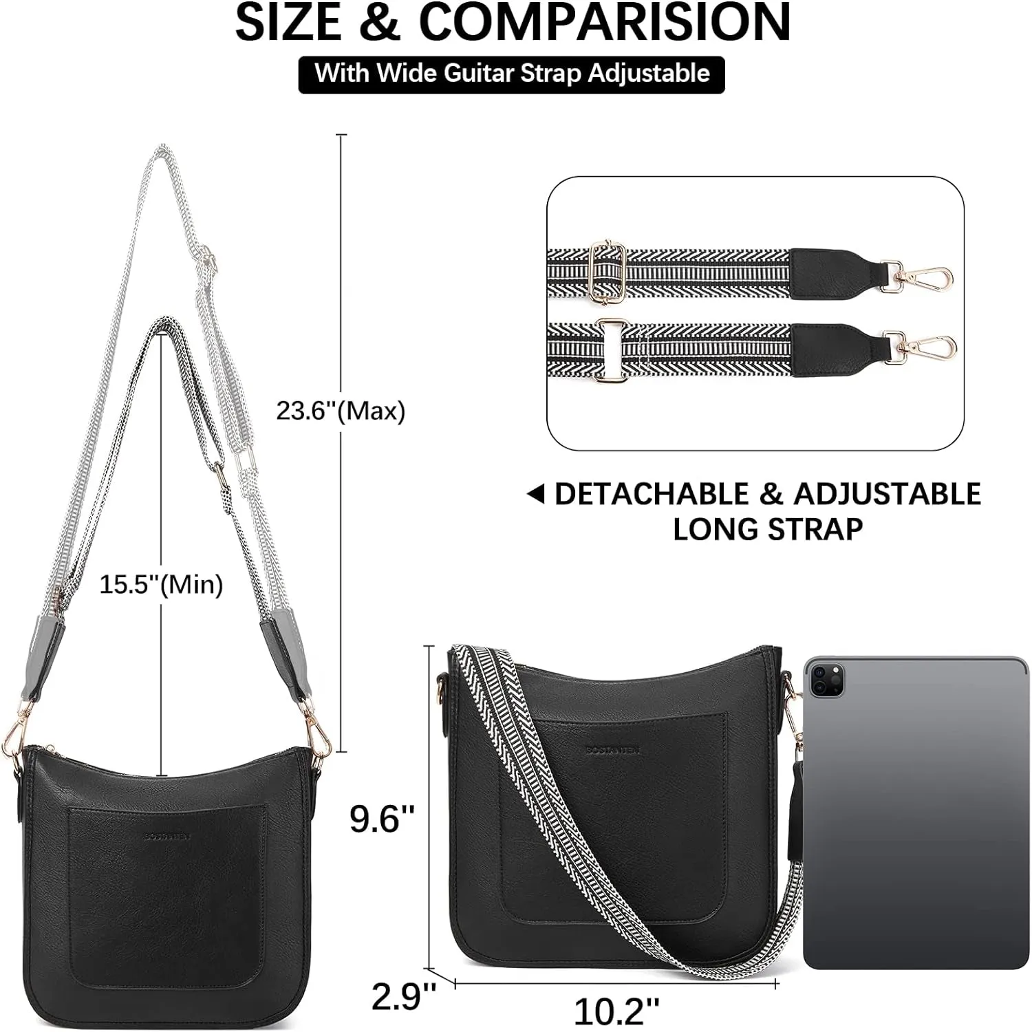 Crossbody Hobo Bags for Women, Handbags with Adjustable Guitar Strap
