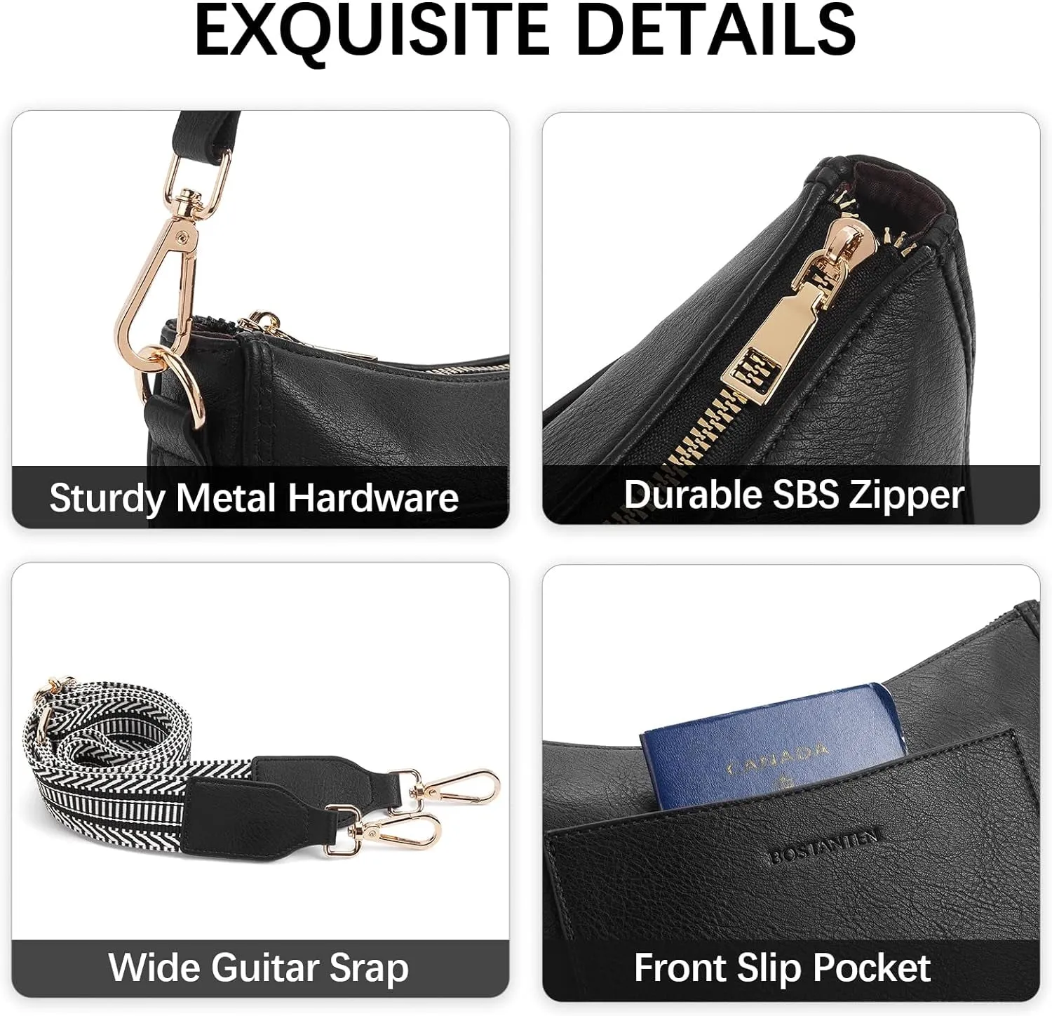 Crossbody Hobo Bags for Women, Handbags with Adjustable Guitar Strap