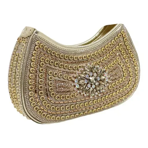 Crystal Embellished Clutch – Luxe Rhinestone Party Bag (Beige)