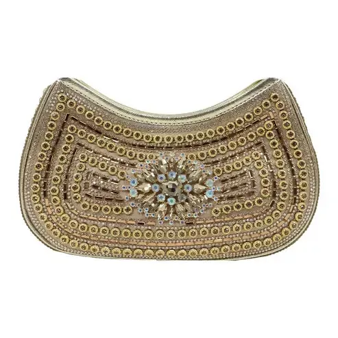 Crystal Embellished Clutch – Luxe Rhinestone Party Bag (Beige)