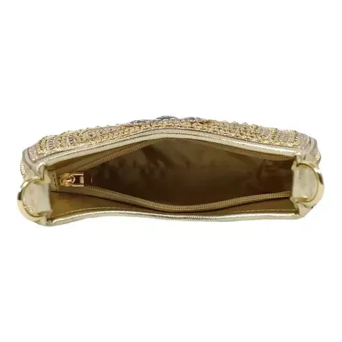Crystal Embellished Clutch – Luxe Rhinestone Party Bag (Beige)