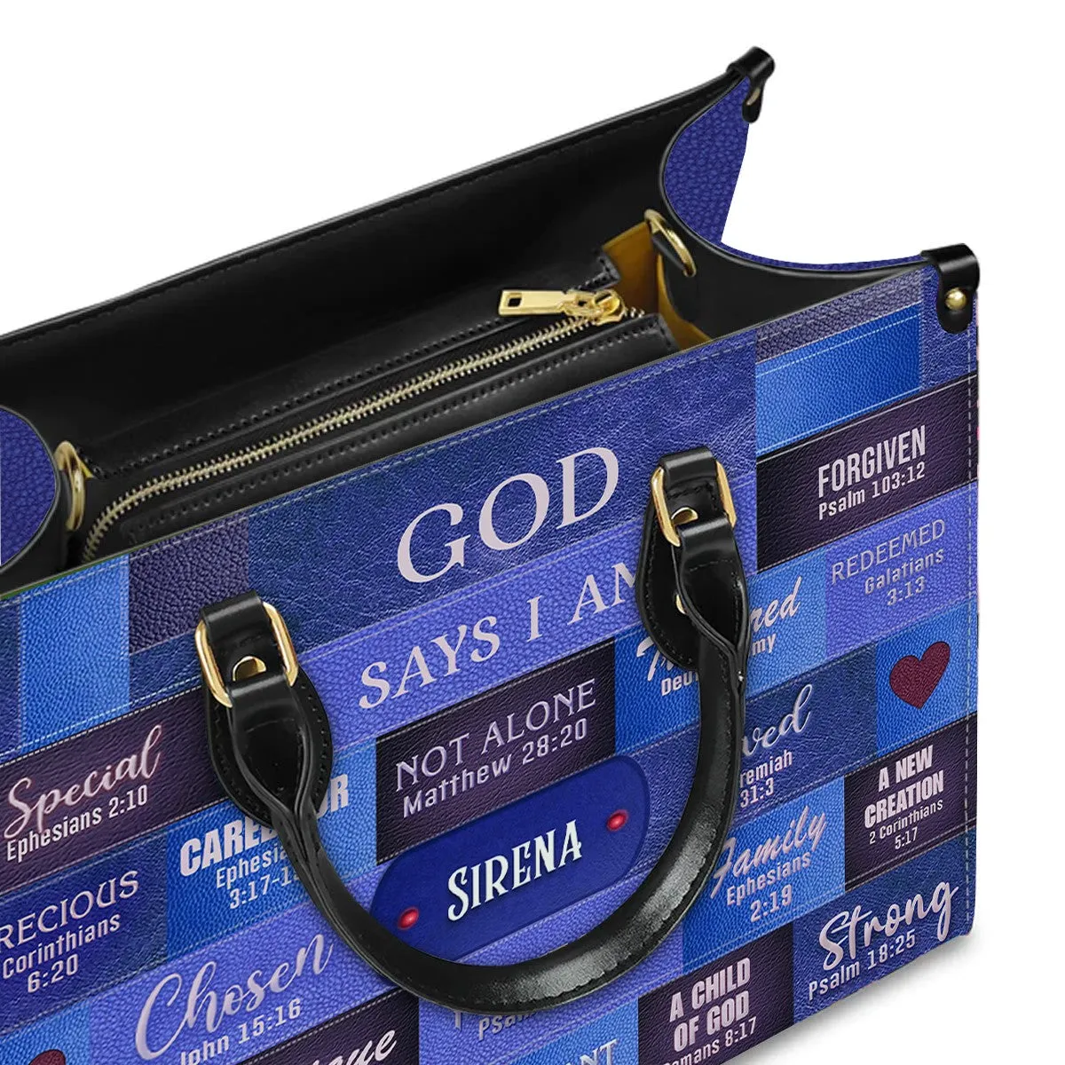 Customizable Luxury Leather Handbag - Personalized Elegance by CHRISTIANARTBAG - GOD Says I Am Blue Leather Handbag.