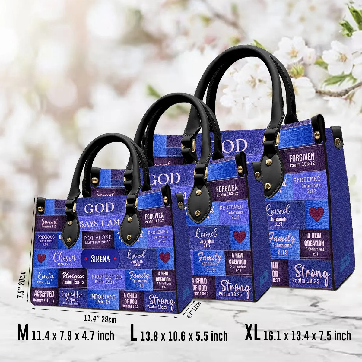 Customizable Luxury Leather Handbag - Personalized Elegance by CHRISTIANARTBAG - GOD Says I Am Blue Leather Handbag.