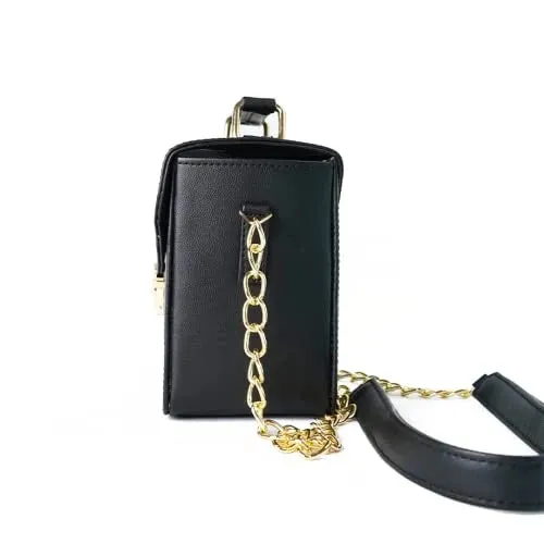 Customized Women's Buttoned Leather Bag   Mini Make up Kit - Black Pink