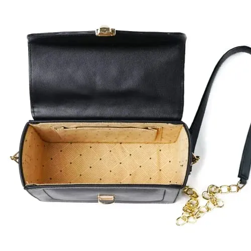 Customized Women's Buttoned Leather Bag   Mini Make up Kit - Black Pink