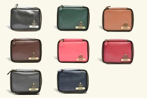 Customized Women's Buttoned Leather Bag   Mini Make up Kit - Black Pink