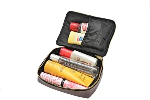 Customized Women's Buttoned Leather Bag   Mini Make up Kit - Grey Brown