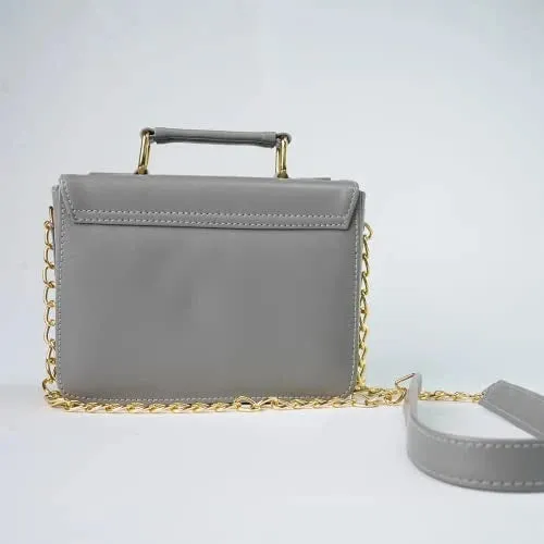 Customized Women's Buttoned Leather Bag   Mini Make up Kit - Grey Brown