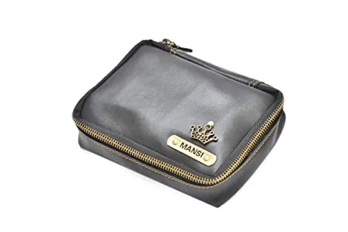 Customized Women's Buttoned Leather Bag   Mini Make up Kit - Yellow Black