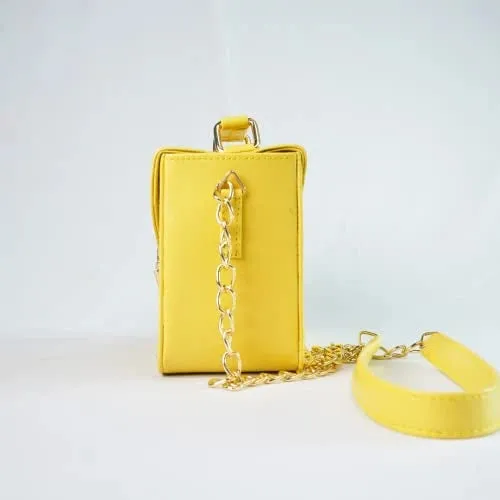 Customized Women's Buttoned Leather Bag   Mini Make up Kit - Yellow Brown
