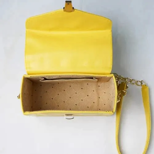 Customized Women's Buttoned Leather Bag   Mini Make up Kit - Yellow Brown