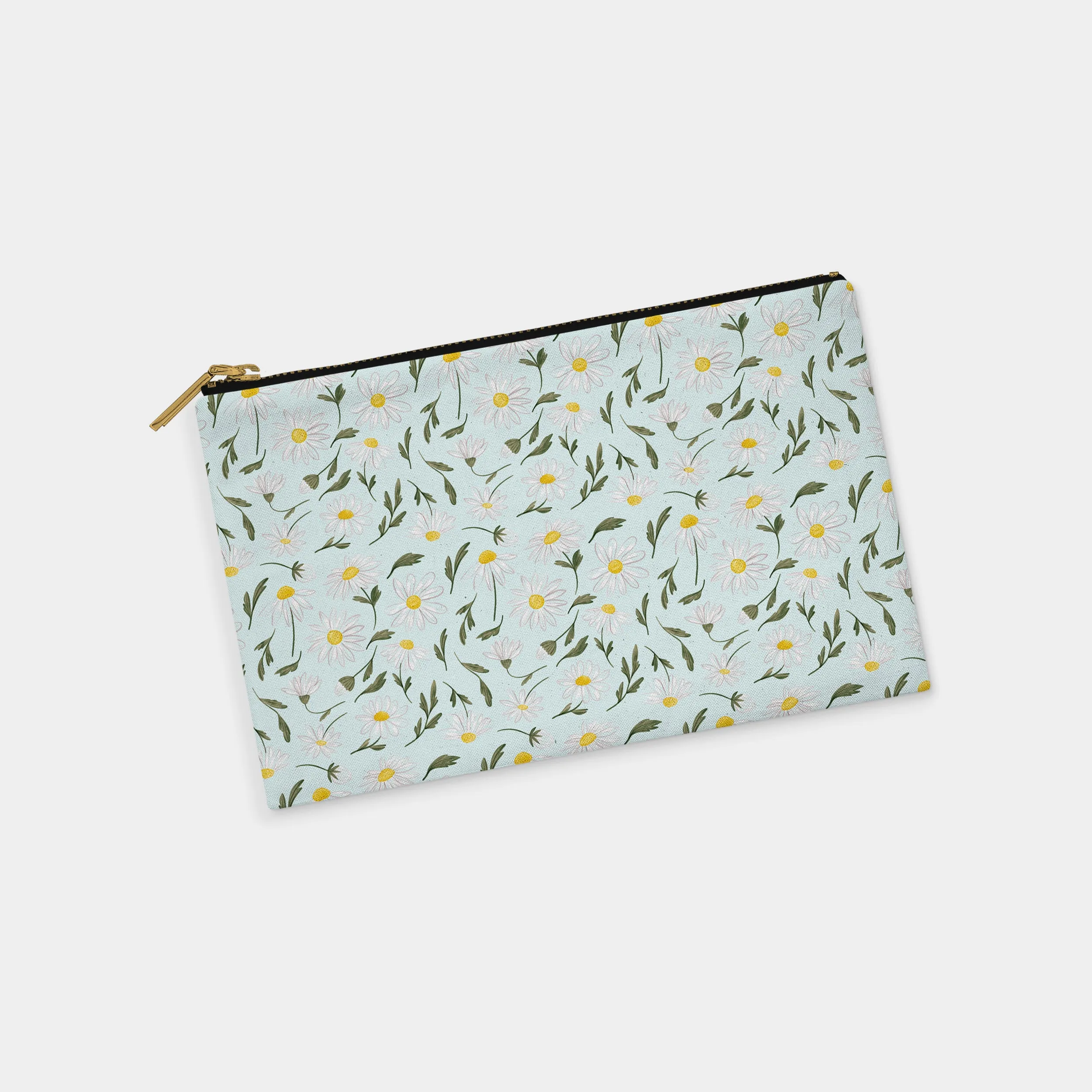 Daisies Personalized Zipper Pouch (on blue)