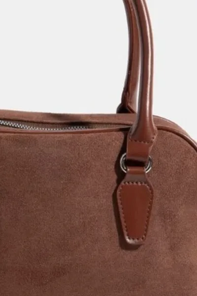 Dark Brown Faux Leather Handle Boxy Handbag