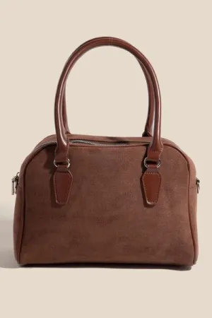 Dark Brown Faux Leather Handle Boxy Handbag