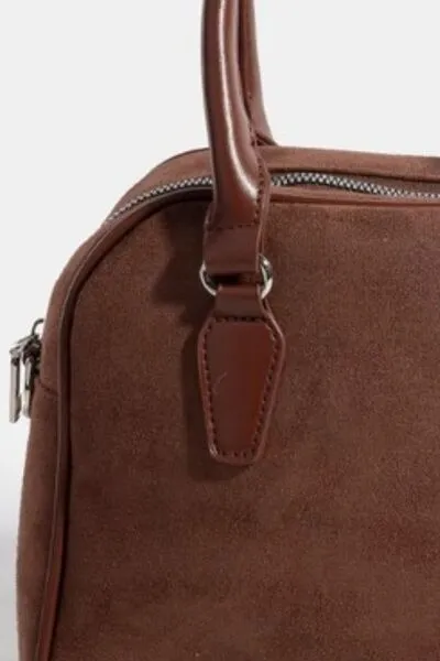 Dark Brown Faux Leather Handle Boxy Handbag