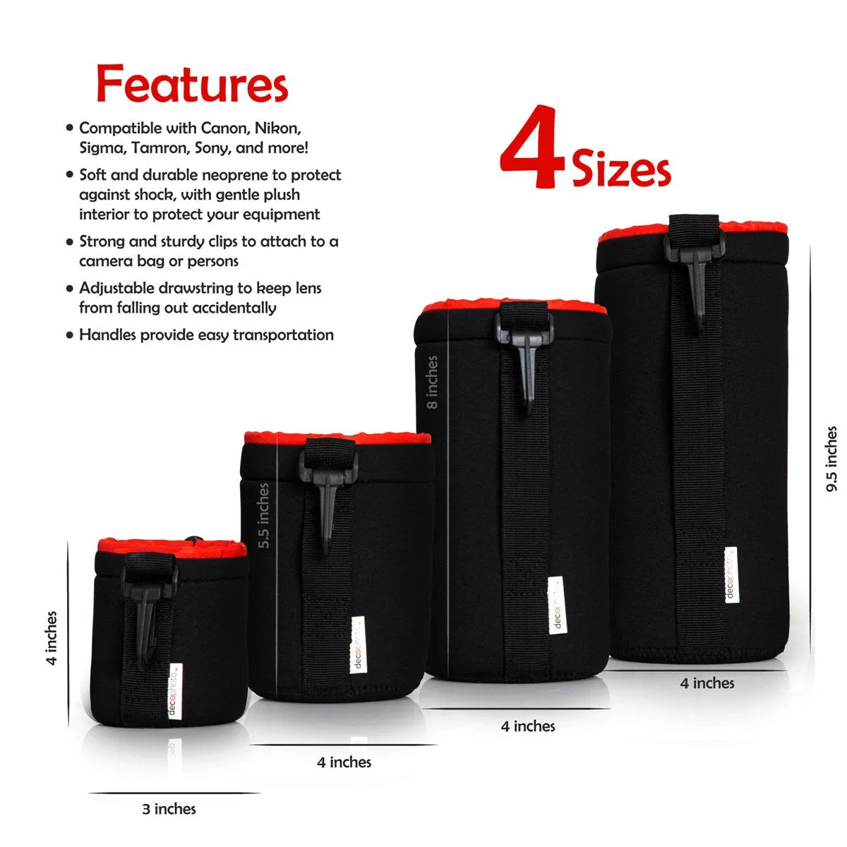 Deco Photo Large Neoprene Lens Bag Protective Sleeve Water & Scratch Resistant Pouch Case