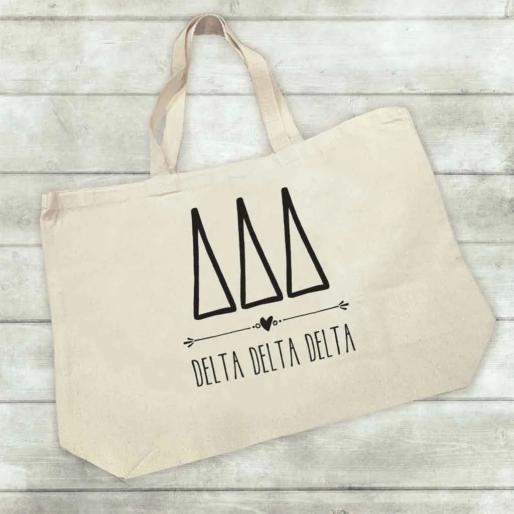 Delta Delta Delta Stylized Sorority Greek Letters Printed Canvas Bag