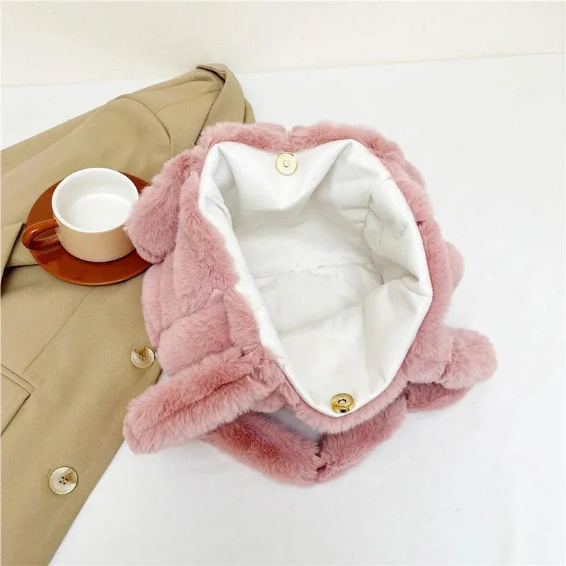 Designer Fuzzy Plush Shoulder Bag