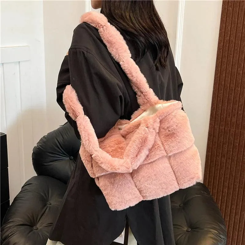 Designer Fuzzy Plush Shoulder Bag