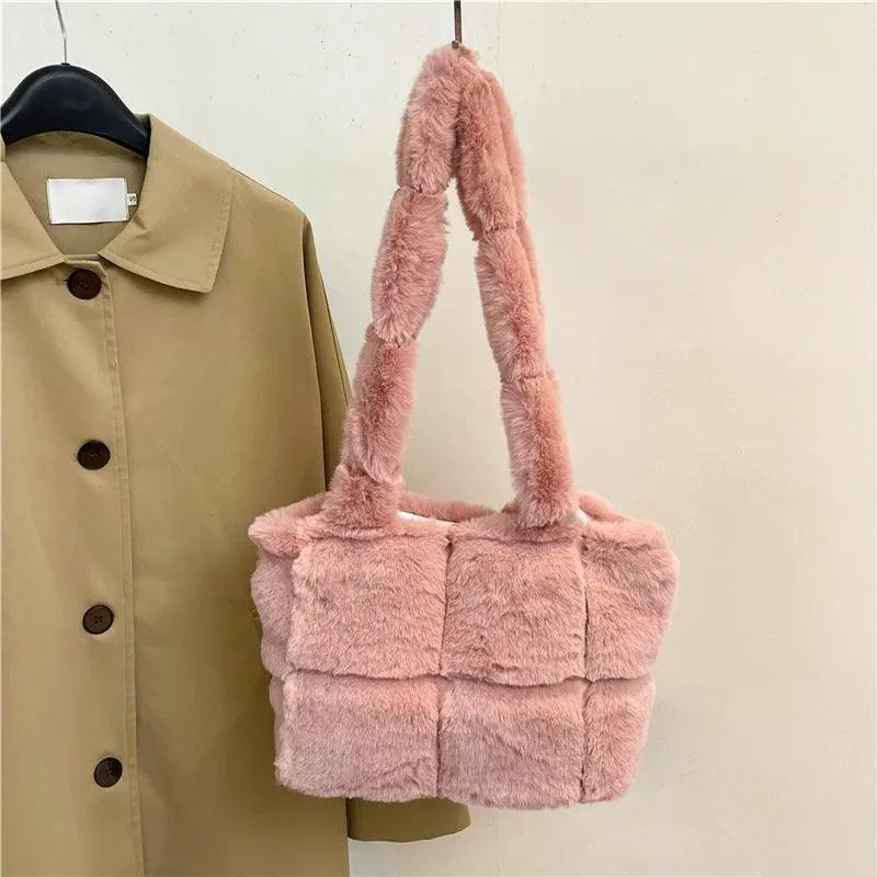Designer Fuzzy Plush Shoulder Bag