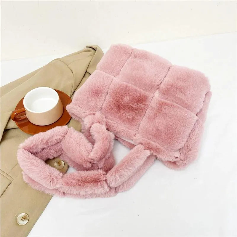 Designer Fuzzy Plush Shoulder Bag