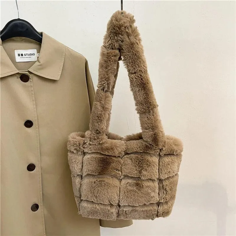 Designer Fuzzy Plush Shoulder Bag