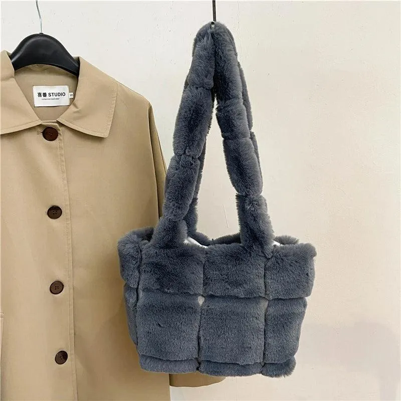 Designer Fuzzy Plush Shoulder Bag