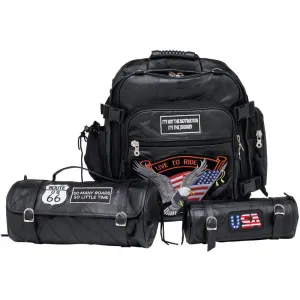 Diamond Plate Rock Design Buffalo Leather Motorcycle Bag Set Free Shipping