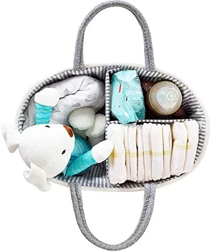 Diaper Caddy | Rope Portable Diaper Organizer Bag | Grey/White | Large