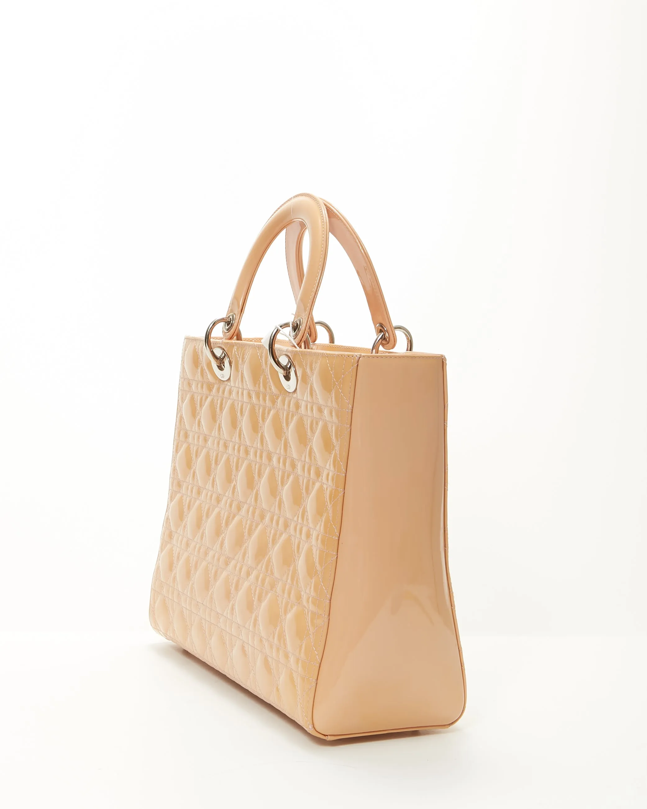 Dior Beige Patent Cannage Large Lady Dior Tote