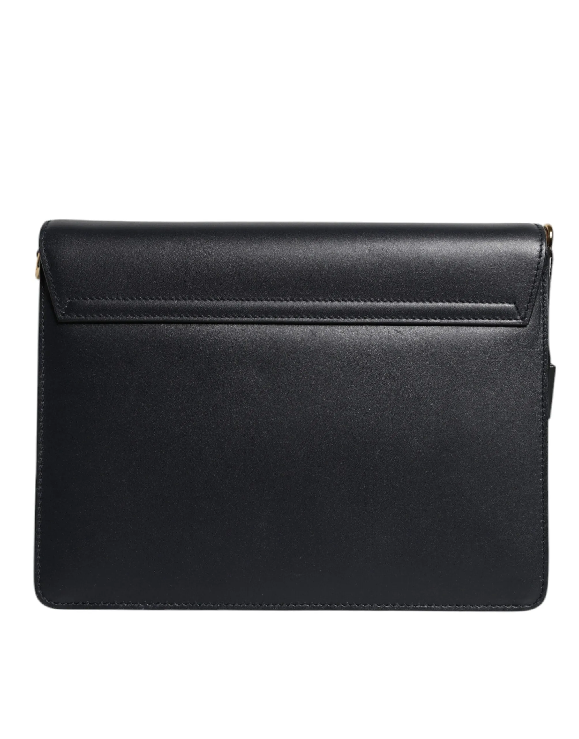 Dolce & Gabbana Black Leather Logo Gold Crossbody Purse Bag