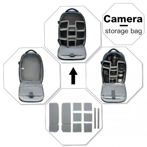 E6928 - Kono Water Resistant Shockproof DSLR Camera Backpack - Navy