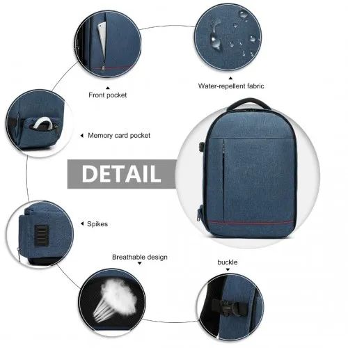 E6928 - Kono Water Resistant Shockproof DSLR Camera Backpack - Navy