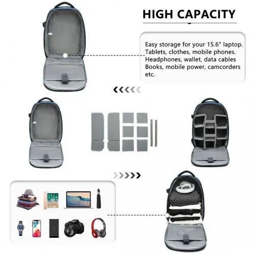 E6928 - Kono Water Resistant Shockproof DSLR Camera Backpack - Navy